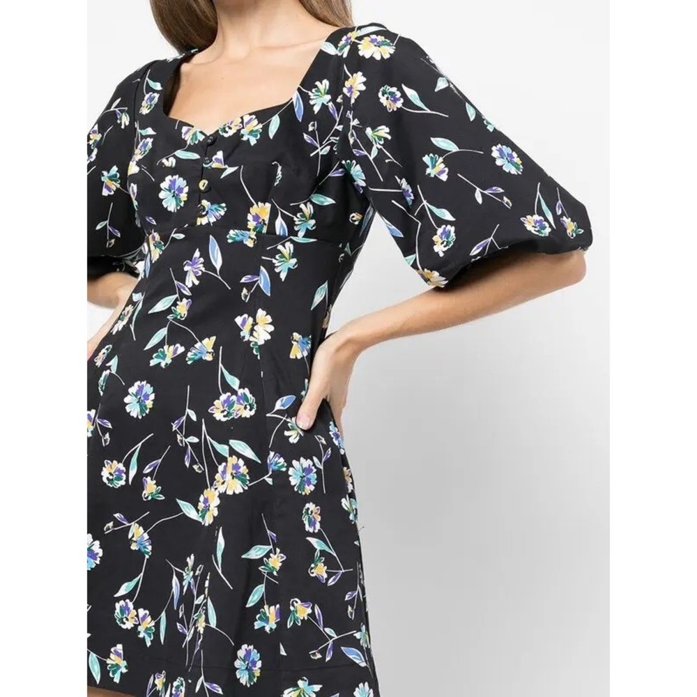 NWT NICHOLAS Lydia Dress Floral Print Square Neck‎ Puff Sleeve Mini Size 2 Black